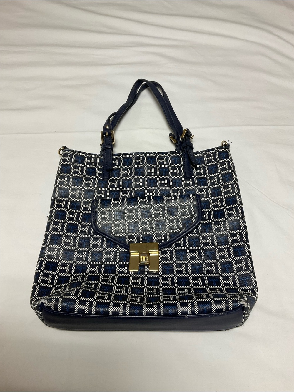 Tommy Hilfiger Postino Monogram Jacquard Shoulder Bag Navy